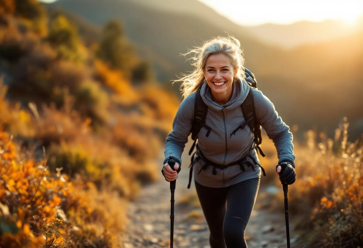 Active woman in her late 50s hiking
